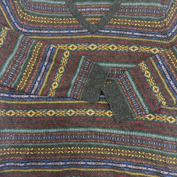 J. McLaughlin Sweater Womens XL Fair Isle Nordic Wool Cashmere VNeck Pullover - Picture 3 of 9